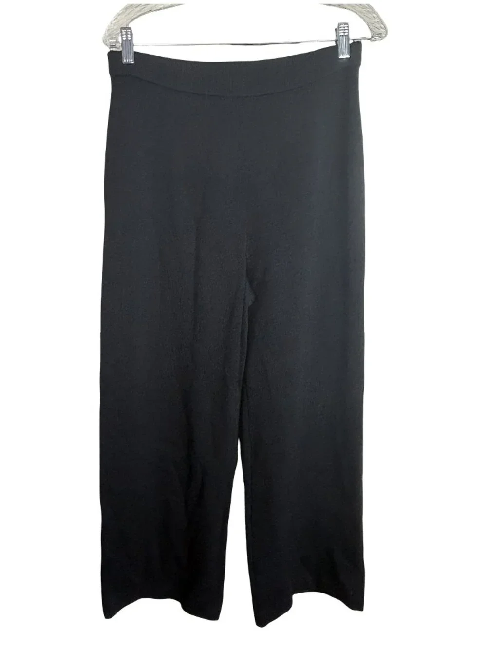 St. John Basics Santana Knit Wide Leg Cropped Pants Women Black Size 6 Luxury